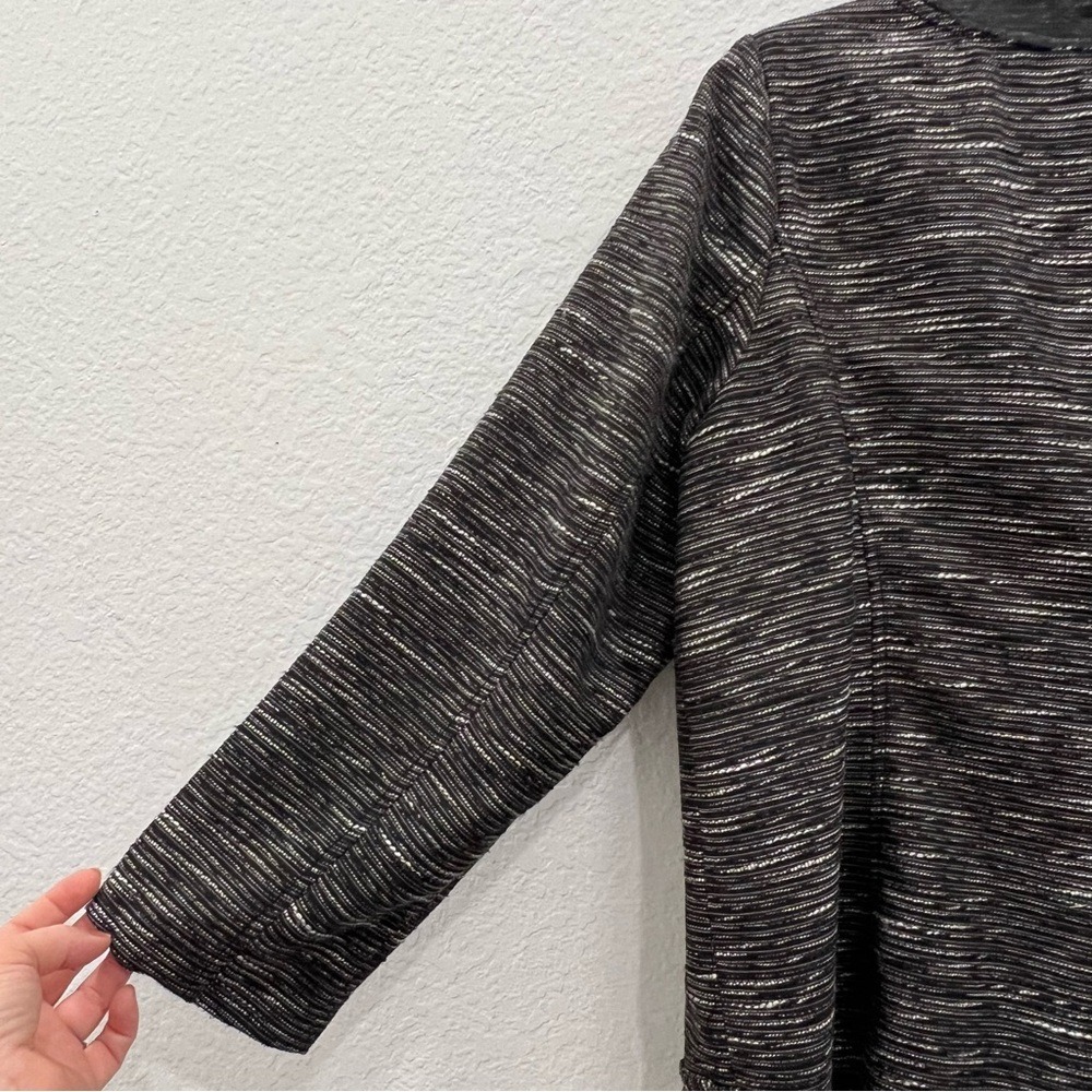 Chico's Size 2 L Jacket Womens Black White Textured Metallic Ruffle Hem Blazer - Picture 10 of 11